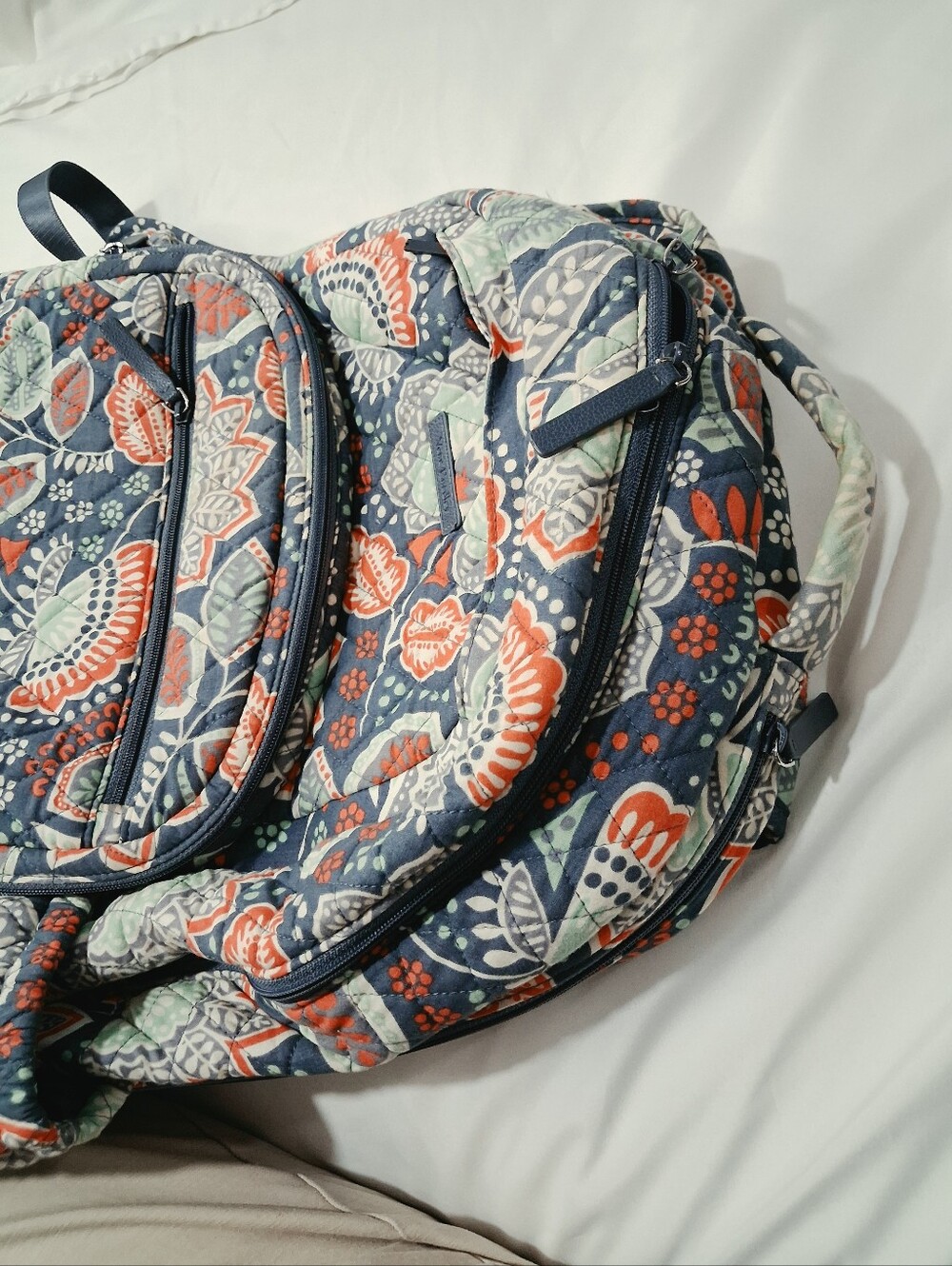 Vera Bradley Navy Quilted Floral Backpack with Coral & Mint Accents - Picture 10 of 12